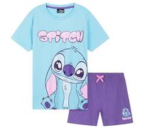 Disney Ensemble de Pyjama avec T-Shirt et Short Fille - Cadeau Stitch Fille (Bleu/Violet - Lot de 1, 7-8 Ans)