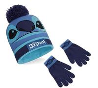 Disney Stitch Ensembles Fille d’Accessoires d'Hiver 1, 2 ou 3 Pièces - Bonnet Enfant, Écharpe, Gants Hiver - Cadeau Fille (Bleu Stitch 2 Pièces)