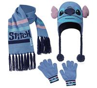 Disney Stitch Ensembles Fille d’Accessoires d'Hiver 1, 2 ou 3 Pièces - Bonnet Enfant, Écharpe, Gants Hiver - Cadeau Fille (Bleu Stitch 3 Pièces)