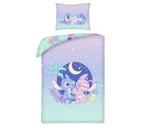 Disney STITCH et ANGEL - Parure de lit simple réversible 140 x 200 cm et taie d'oreiller 70 x 90 cm - Violet multicolore - 100 % coton OEKO-TEX