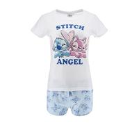 Disney Stitch et Angel Pyjama pour Femme, Ensemble 2 Pièces T-Shirt et Short en Coton, Cadeau pour Femmes, Filles et Adolescentes (FR/ES, Alpha/Lettres, S, Taille Normale, Taille Normale, Bleu)