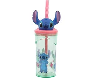 Disney Stitch Gobelet réutilisable avec paille en forme de figurine 3D sans BPA, 360 ml, motif personnage amusant pour enfants, idéal pour l'école, les pique-niques ou les voyages, design officiel