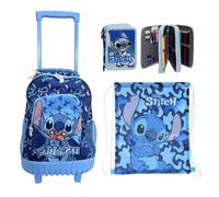 Disney Stitch Grand Sac à Dos Chariot à Roues + Trousse + Sac École