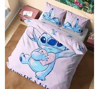 Disney Stitch Housse de Couette et Taie Oreiller Enfant et Ado - Disponible en Taille Simple ou Double (Rose Stitch Double)