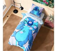 Disney Stitch Housse de Couette et Taie Oreiller Enfant et Ado - Disponible en Taille Simple ou Double (Bleu Stitch Simple)