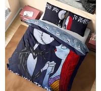 Disney Stitch Housse de Couette et Taie Oreiller Enfant et Ado - Disponible en Taille Simple ou Double (Noir Jack Sally Double)