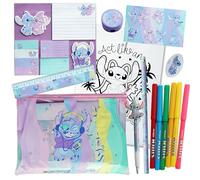 Disney Stitch - Kit Créatif Fille 6-10 Ans - Set de Coloriage et Papeterie - Idée Cadeau Anniversaire - Trousse + Feutres + Autocollants - Activité Manuelle Enfant