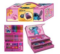 Disney Stitch Kit d'art rose pour enfants | Trousse de papeterie de coloriage 52 pièces avec marqueurs, crayons, crayons et plus | Mallette d'art créatif Stitch pour dessin et coloriage