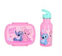 Disney Stitch - Lot de 2 boîtes à déjeuner pour enfant avec gourde en acier inoxydable - Bleu - Idéal pour l'école, la maternelle et les excursions