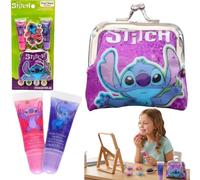 Disney Stitch Lot de 2 brillants à lèvres avec porte-monnaie pour enfants - Brillant à lèvres aromatisé à base de plantes, barbe à papa et raisins, ensemble de maquillage Stitch - Cadeau pour filles à