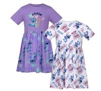 Disney Stitch Lot de 2 Robes de Jour pour Filles, 100% Coton, Robe de soirée décontractée, Purple/White, 4-5 Ans: 110cm, Multicolore