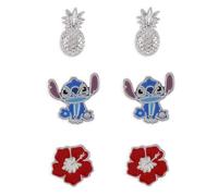 Disney Stitch Lot de 3 boucles d'oreilles plaquées argent Motif fleurs tropicales