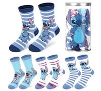 Disney Stitch Lot de 4 paires de chaussettes en coton pour enfants - Cadeau idéal pour enfants - Emballées dans une tirelire ronde en plastique, multicolore, 3-6 ans