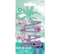 DISNEY Stitch - Lot de 4 Pinces à Cheveux Clic Clacs - Angel - Rose & Violet - Coiffure Facile - Tous Types de Cheveux - Produit Officiel