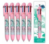 Disney Stitch Lot de 5 stylos à bille rétractables multicolores à pointe moyenne de 0,5 mm pour enfants, écriture, notes, arts, travaux manuels et cadeaux à partir de 3 ans