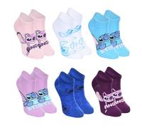 Disney Stitch Lot de 6 Paires de Chaussettes Courtes en Coton pour Femme, Cadeau pour Femmes, Filles et les Adolescentes | Taille 36/38
