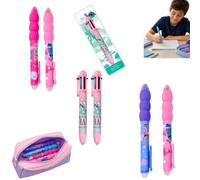 Disney Stitch Lot de 6 stylos à bille rétractables avec poignée bouffante et 6 stylos à bille rétractables de couleur, fournitures scolaires pour enfants, trousse à crayons, kit d'écriture pour la