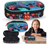 DISNEY Stitch Mint-noire Trousse scolaire COMPARTIMENTS, sachet pour fille 5x20x9cm