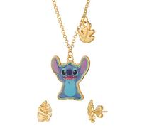 Disney Stitch Parure de bijoux sous licence officielle avec collier 16 + 3 et boucles d'oreilles en forme de feuille de palmier, collier et boucles d'oreilles à tige Doré