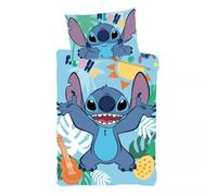 Parure de lit pour bébé Disney Stitch "Paradis Tropical" taille lit bébé | Housse de couette 100x135 cm + Taie d'oreiller 40x60 cm, 100% coton | Ensemble de literie doux et respirant pour bébé ou
