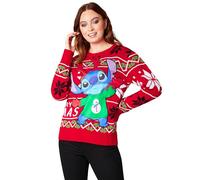 Disney Stitch Pull de Noel Femme, Pull Hiver, Sweat Drole pour Adulte et Ado - Cadeau Noël (Rouge Stitch, M)
