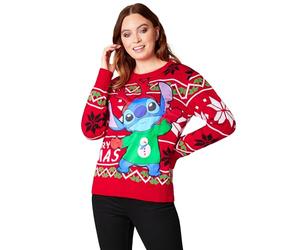Disney Stitch Pull de Noel Femme, Pull Hiver, Sweat Drole pour Adulte et Ado - Cadeau Noël (Rouge Stitch, M)