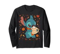 Disney Stitch Pumpkin Latte Cozy Fall Coffee Collage Manche Longue