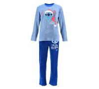 Disney Stitch Pyjama de Noël Femme, 2 Pièces Polaire Douce T-Shirt et Pantalon Long, Cadeau Femmes, Filles et Adolescents (FR/ES, Alpha/Lettres, S, Taille Normale, Taille Normale, Bleu)