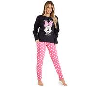 Disney Stitch Pyjama Femme Chaud Vêtements de Nuit Femme et Ado Longues Ensemble Pyjama 2 Pièces Doux et Chaud Idée Cadeau pour Elle (Noir/Rose Minnie, XL)
