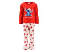 Disney Stitch Pyjama Fille, T-Shirt et Pantalon Long pour Filles, Pyjama de Noël 2 Pièces en Polaire Douce pour Enfants, Tailles 3 à 8 Ans (FR/ES, Âge, 8 Ans, Taille Normale, Rouge)