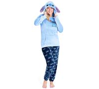 Disney Stitch Pyjama Polaire Femme Vêtements de Nuit Femme et Ado Longues Ensemble de Pyjama Femme Doux et Chaud Idée Cadeau pour Elle (Bleu Stitch, XL)
