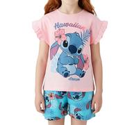 Disney Stitch Pyjama pour Fille, 'Hawaiian Dream' T-Shirt à Manches Courtes et Short en Coton, Tailles 3 à 8 Ans (FR/ES, Âge, 4 Ans, Taille Normale, Rose)