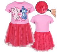 DISNEY Stitch Robe en tulle rose à manches courtes, robe pour filles 92 2 ans