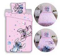 Disney Stitch Rose Double Face, literie pour Enfants avec Fermeture éclair, 100% Coton 140x200+50x70 cm Oeko-TEX (Formule 10)