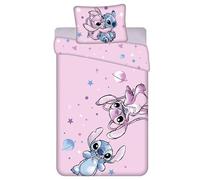 Disney Stitch Rose Double Face, literie pour Enfants avec Fermeture éclair, 100% Coton 140x200+50x70 cm Oeko-TEX (Formule 10)