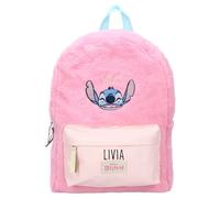 Disney Stitch Sac à dos de maternelle personnalisé avec nom fille - Petit sac à dos en peluche pour enfants avec 2 compartiments 33 x 23 x 9 cm, Rose, 33 x 23 x 9 cm