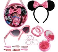Disney Stitch Sac à Main Fille Mignonne Sac à Bandoulière avec Lunettes de Soleil UV400 Pince à Cheveux Bandeaux pour Cheveux Accessoires (Rose Minnie Mouse)