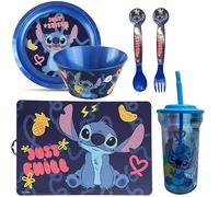 Disney Stitch Service de table 6 pièces - Set de table, assiette, bol, gobelet de 460 ml avec couverts, ensemble de repas pour enfants de 9 ans et plus, sans BPA et réutilisable