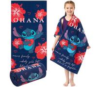 Disney Serviette de bain enfant Stitch – 100% coton, séchage rapide, 70 x 140 cm – Bleu/Rouge