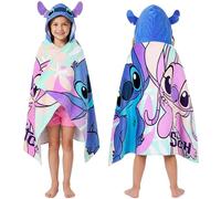Disney Stitch Serviette de Bain Enfant Serviette de Plage à Capuche Ado Poncho Enfant pour Bain Plage ou Piscine Essentiel Voyage (Bleu/Multicolore Stitch, 6-14 Ans)