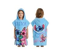 DISNEY Stitch Serviette de piscine, poncho à séchage rapide avec capuche pour enfants, pour la plage, 100% coton 135-152cm