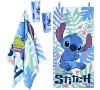 Disney Stitch Serviette de Plage Enfants avec 2 Pinces à Linge Serviettes de Bain Séchage Rapide Absorbant Drap de Plage 100% Coton Cadeau Enfant