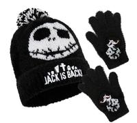 Disney Stitch Set d'Accessoires d'hiver pour Fille, 2 Pièces Gant Hiver Enfant et Bonnet Pompon Enfant Ado - Idée Cadeau Enfant (Noir Jack, 6-14 Ans)