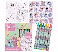 DISNEY Stitch SET de coloriage PORTABLE, crayons de cire + livres de coloriage 40 PIÈCES + autocollants