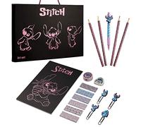Disney Stitch Set de Fournitures Scolaires, Carnet Trousse & Stylo à Bille ou Crayons de Couleur Bloc notes et Accessoires Bureau et École (Noir)
