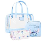 Disney Stitch Set de Trousse de Toilette Trousse Maquillage Zippé Sac de Lavage Flacon Vide Réutilisable Kit Voyage Accessoires (Bleu Stitch 3 Pcs)