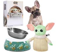 Disney Stitch Set Jouet pour Chien en Peluche et Gamelle pour Chien et Chiot - Set Cadeau Chien (Vert Baby Yoda)