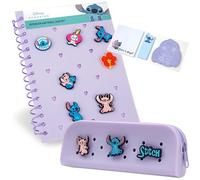 Disney Stitch Set Papeterie Fille, Carnet de Notes Personnalisable A5 et Trousse Personnalisable Enfant avec Épingles de Personnage Cadeau Fille