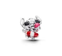 Pandora Charm Disney Stitch argent sterling, verre Murano blanc/rouge, émail noir/rose
