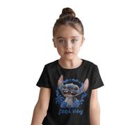 Disney Stitch “Stitch Vibes” Girls T-Shirt - Tropical Graphic Tee with Blue Floral Frame & Happy Alien Character - Playful Hawaiian Cartoon Style